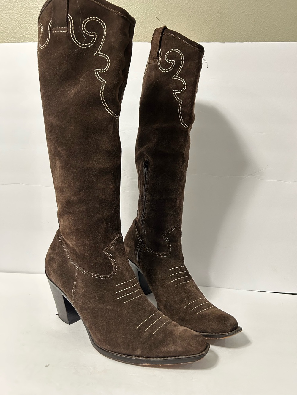 Via Spiga Women’s Brown Suede Leather Knee High Western Boots Pointed Toe US 9 M